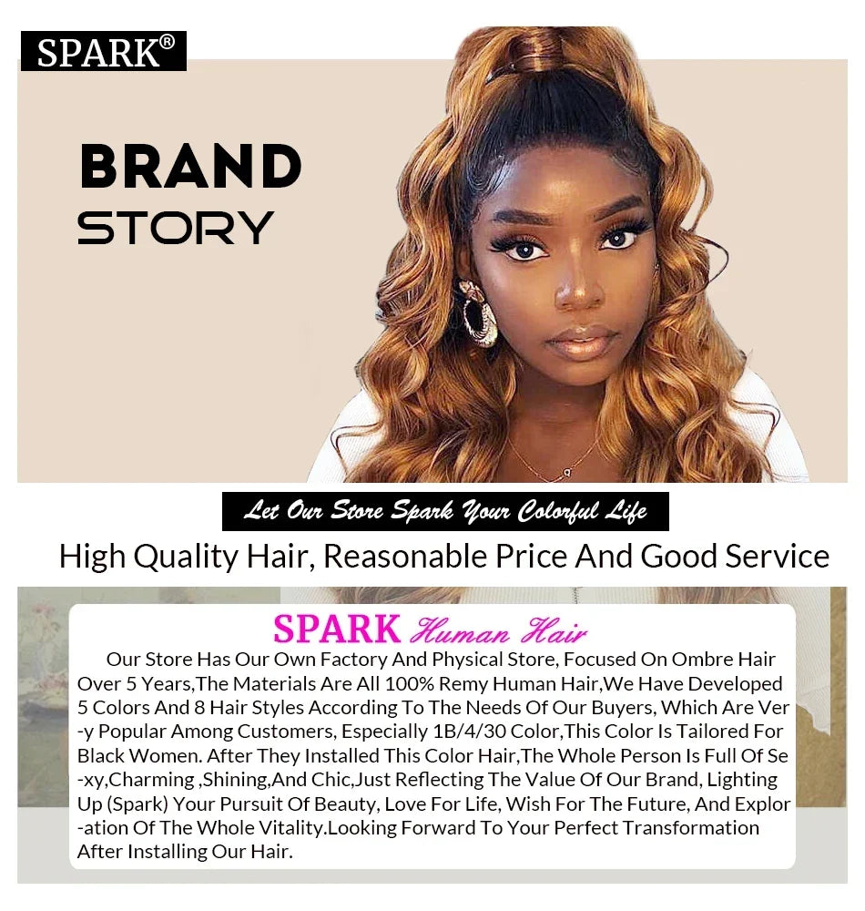 Spark Brazilian Loose Deep Wave Bundles With Closure Ombre Hair Human Hair With Lace Closure Remy Hair Extension Medium  Ratio