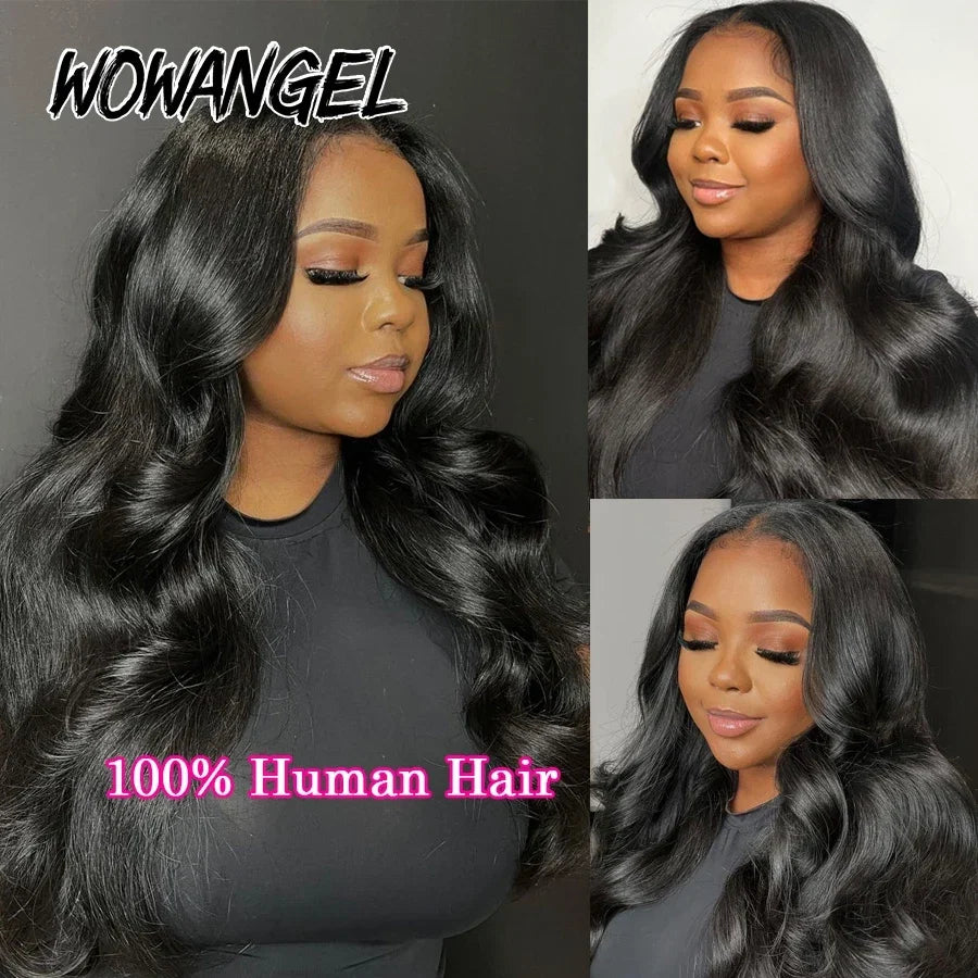 Wow Angel 250% 13x6 HD Lace Front Wig Swiss Lace Melt Skin Pre Plucked Natural Scalp Body Wave Human Hair Wig For Woman Glueless