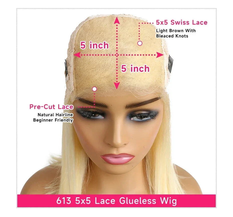 Blonde Preplucked Wigs 613 5x5 Transparent Lace Closure Wig Bone Straight Brazilian Remy Human Hair Lace Wigs For Black Women