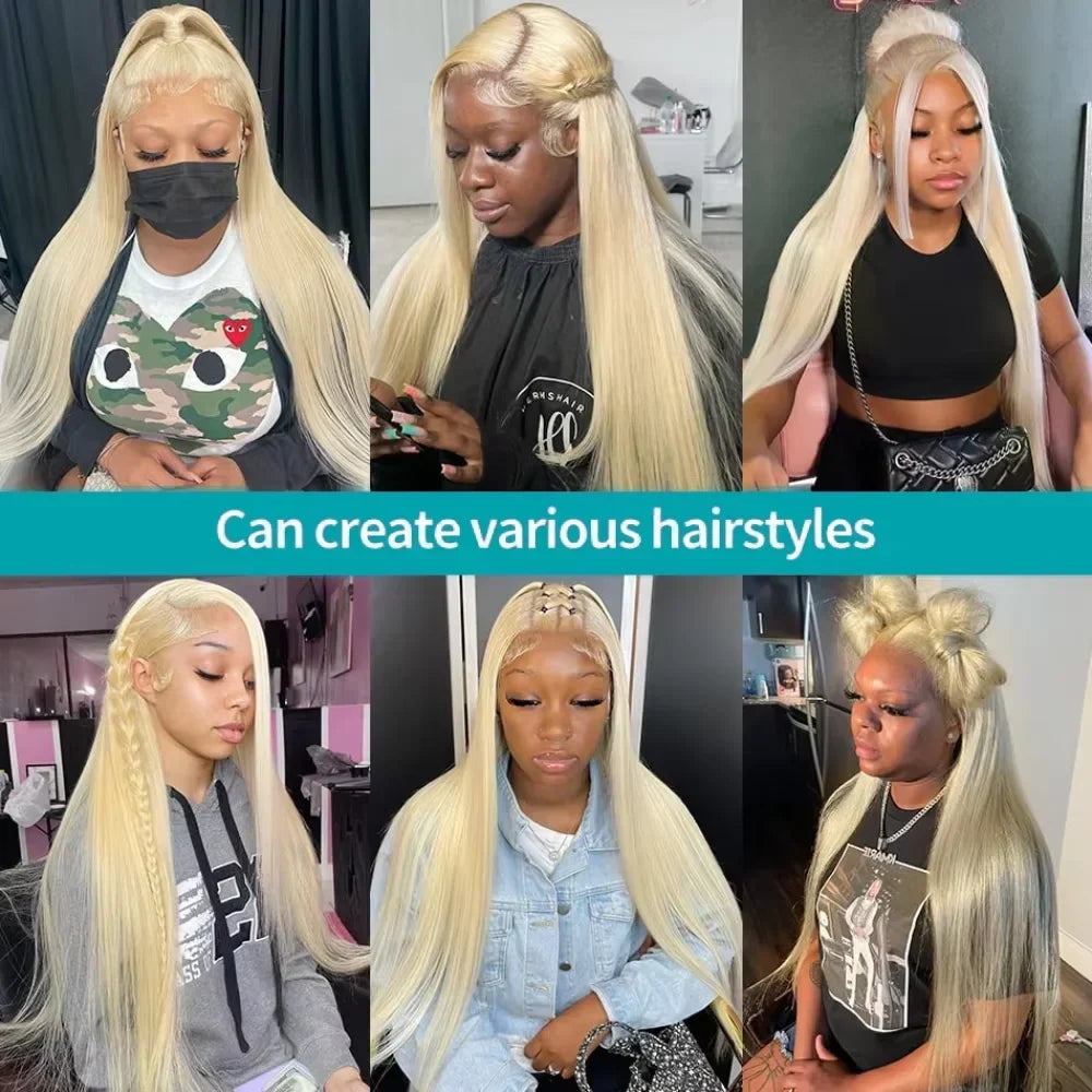 13x6 Hd Lace Frontal Wigs 613 Blonde Straight 100% Human Hair Wig 30 32 Inch Brazilian 200 Density Human Hair Colored Lace Front Pre Plucked Wig