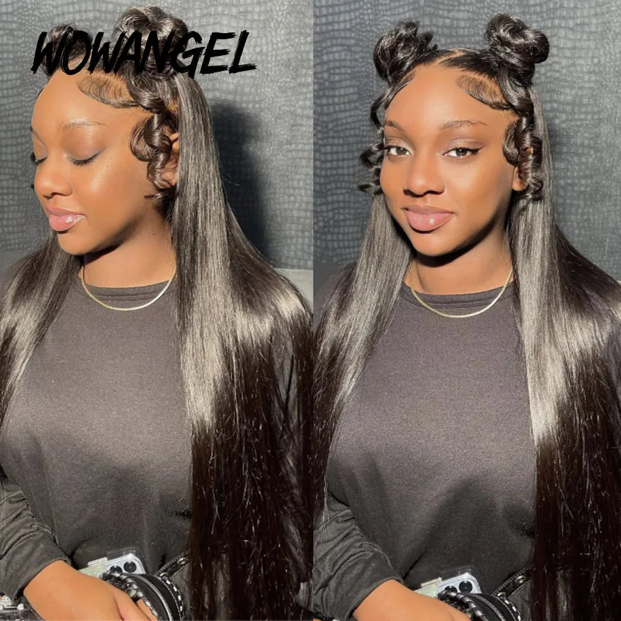 Wow Angel 36inch 13x6 HD Lace Frontal Human Hair Wigs Straight Virgin Hair Full Frontal Wigs for Woman Natural Scalp Melt Skins