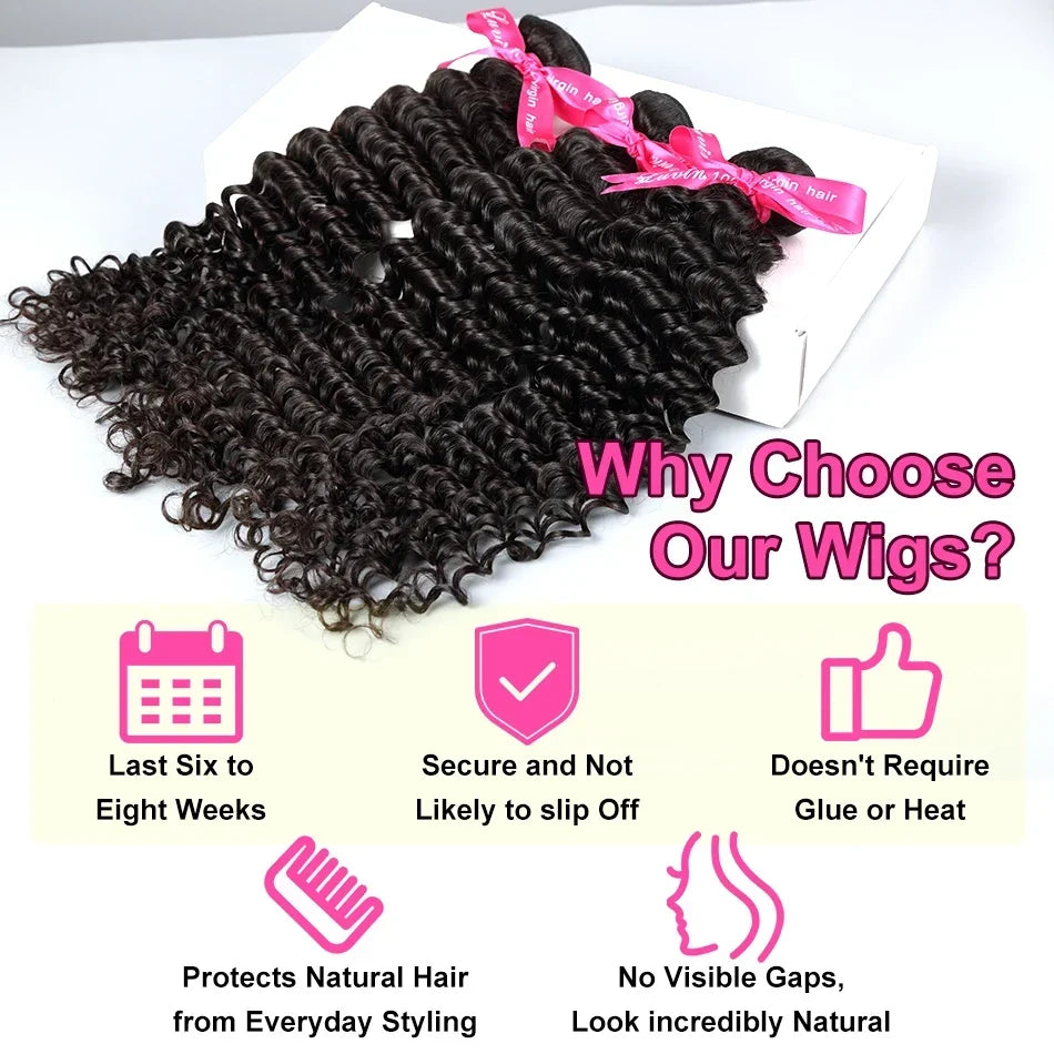 Rosabeauty Deep Wave Human Hair Bundles Brazilian 3 4 Bundles Remy Curly Water Wave Human Hair Extensions Double Weft
