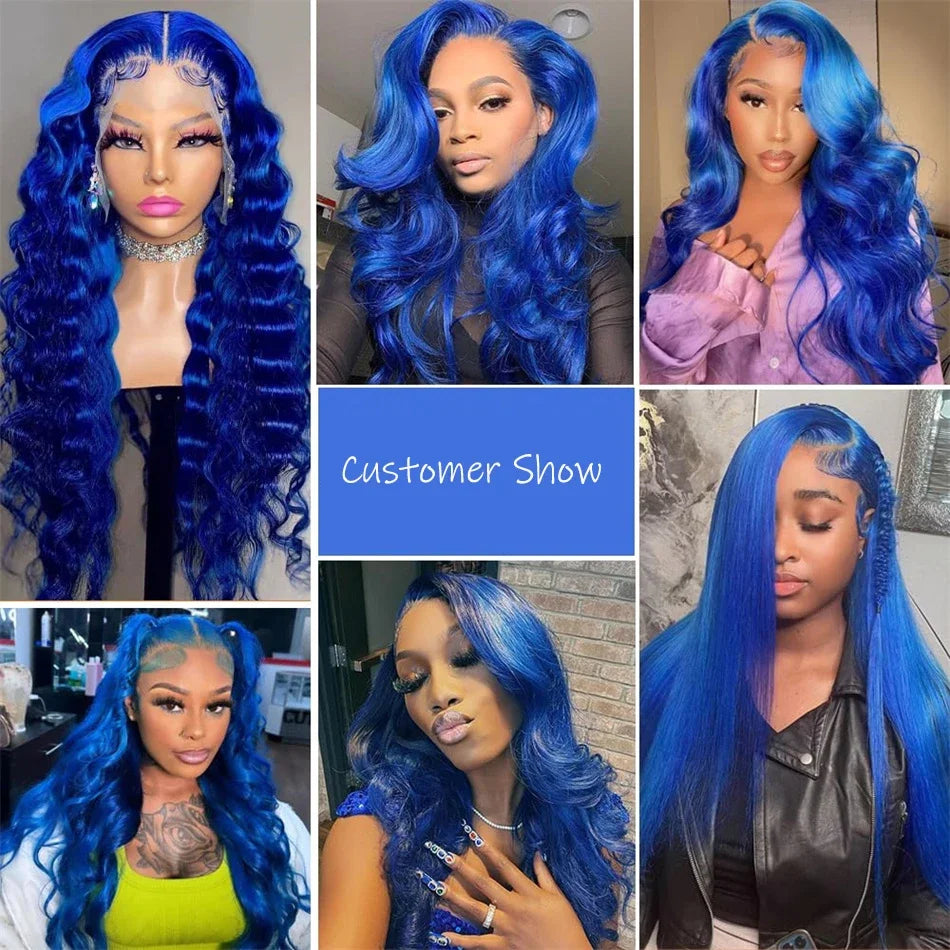 Sapphire Blue Lace Front Wig Body Wave Human Hair Wigs Dark Blue Color Transparent Pre Plucked Lace Frontal Wigs For Black Women