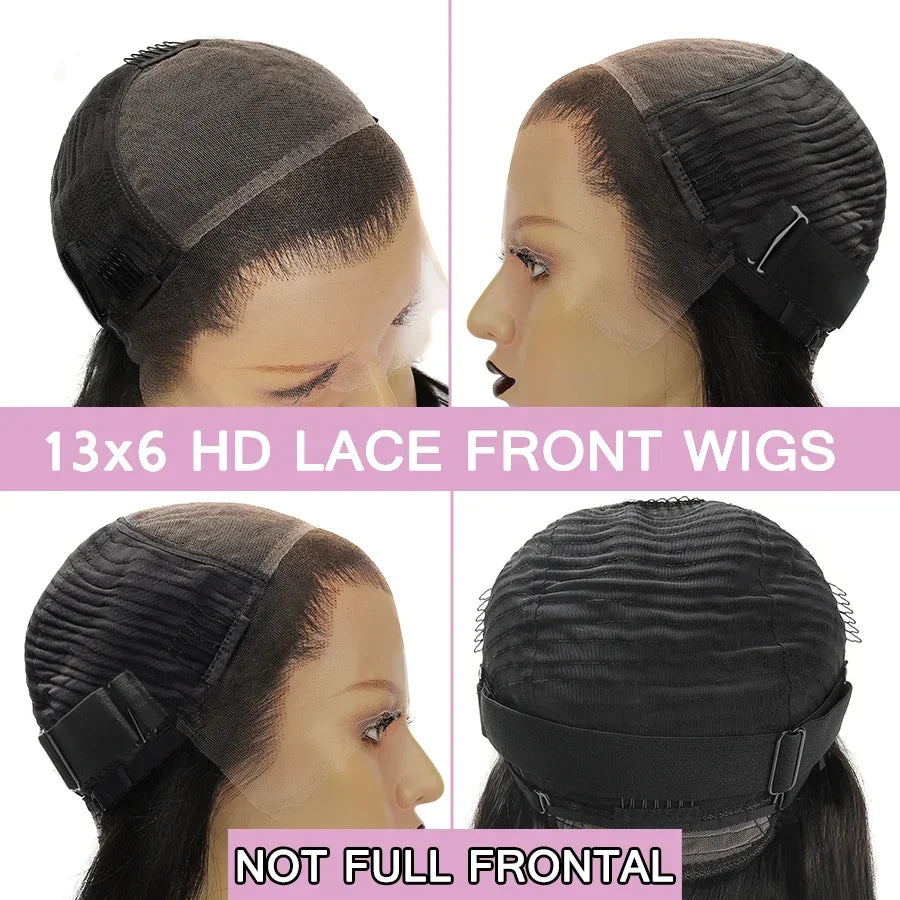 WOWANGEL Jet Black 13X6 HD Lace Frontal Wig Invisible HD Lace Melt Skin Silk Straight  Lace Front Wig Human Hair Wig Deep Part